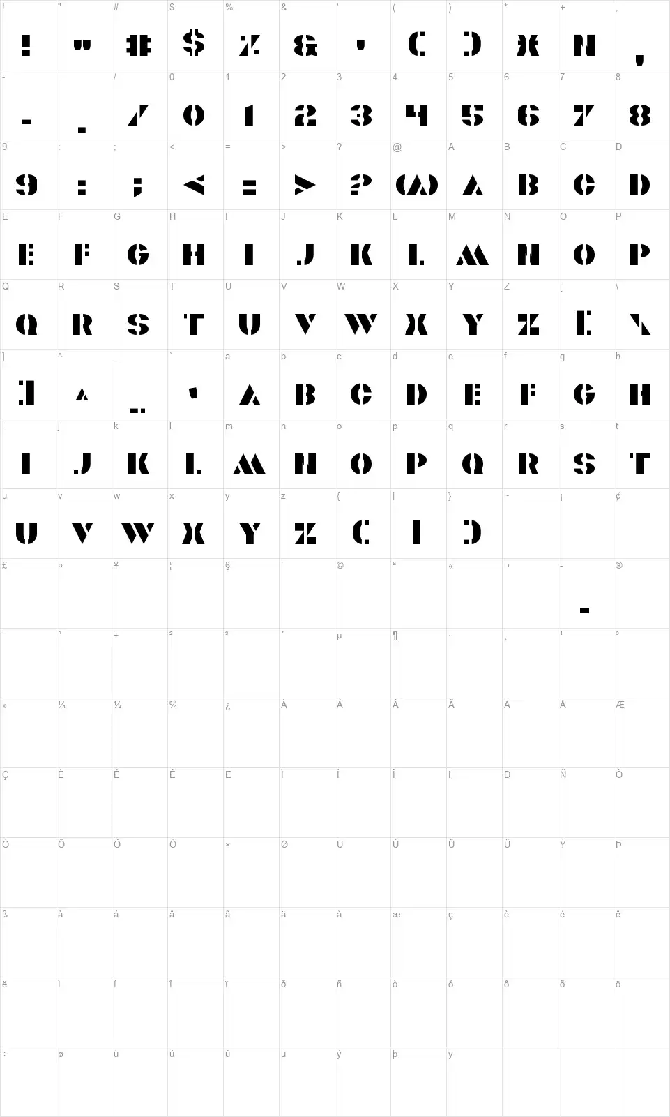 Valiantfont character map
