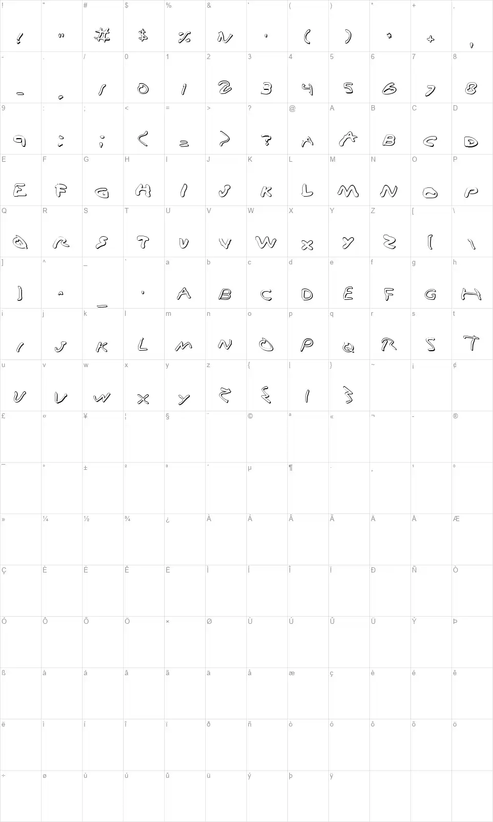 Vampire Gamesfont character map