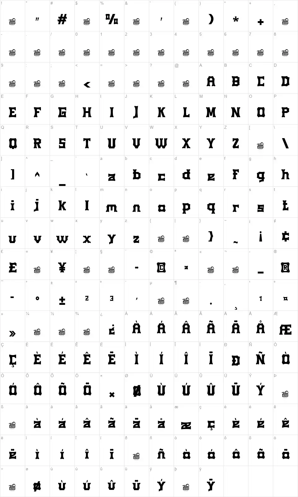 Vanolefont character map