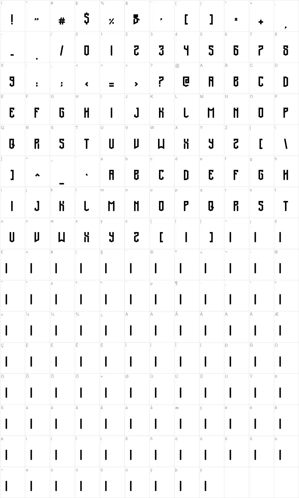 Venattofont character map