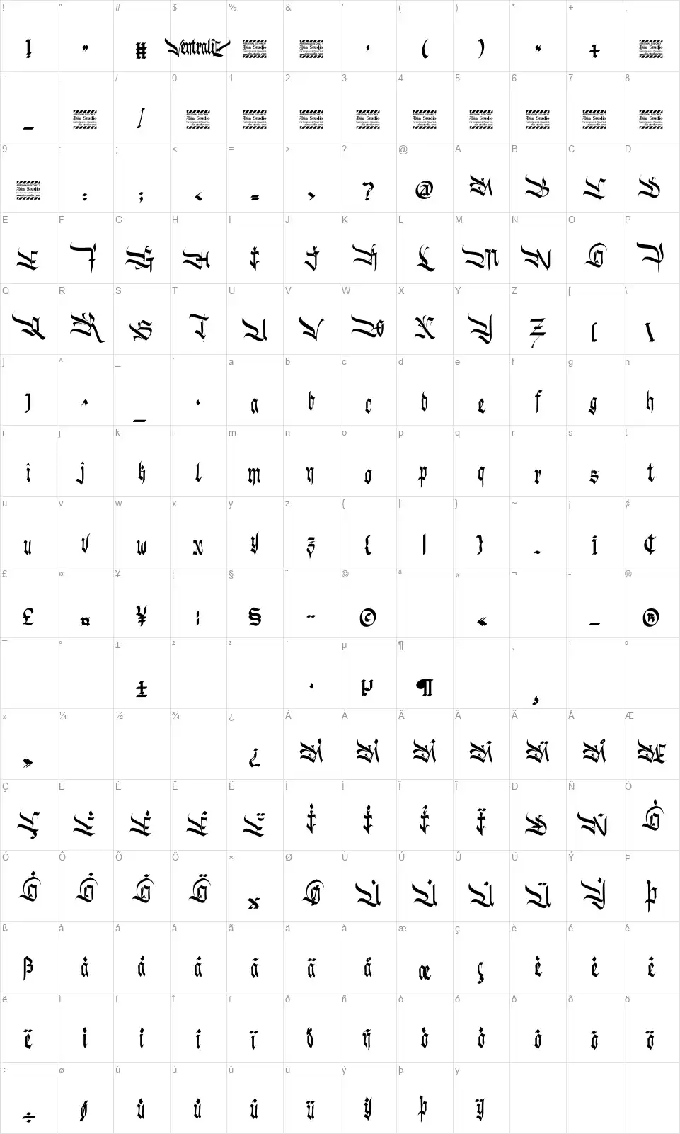 Ventraliefont character map