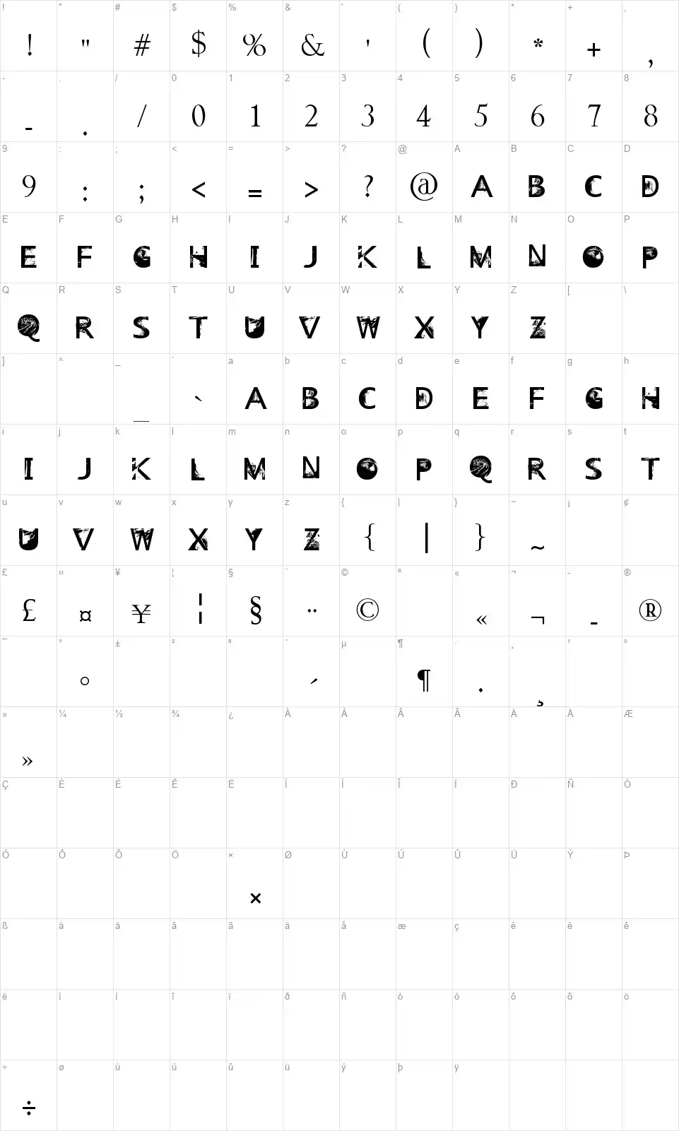 Venue on the Beachfont character map