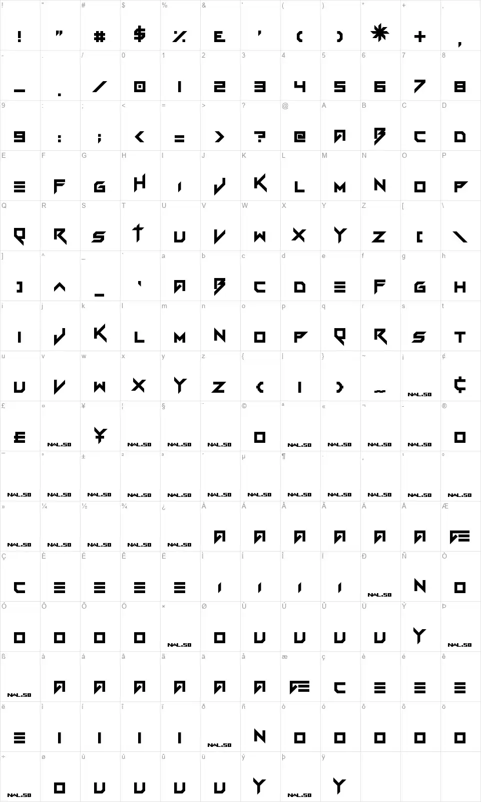 Vermin Vibesfont character map