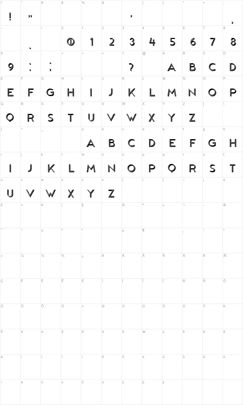 Vescovofont character map