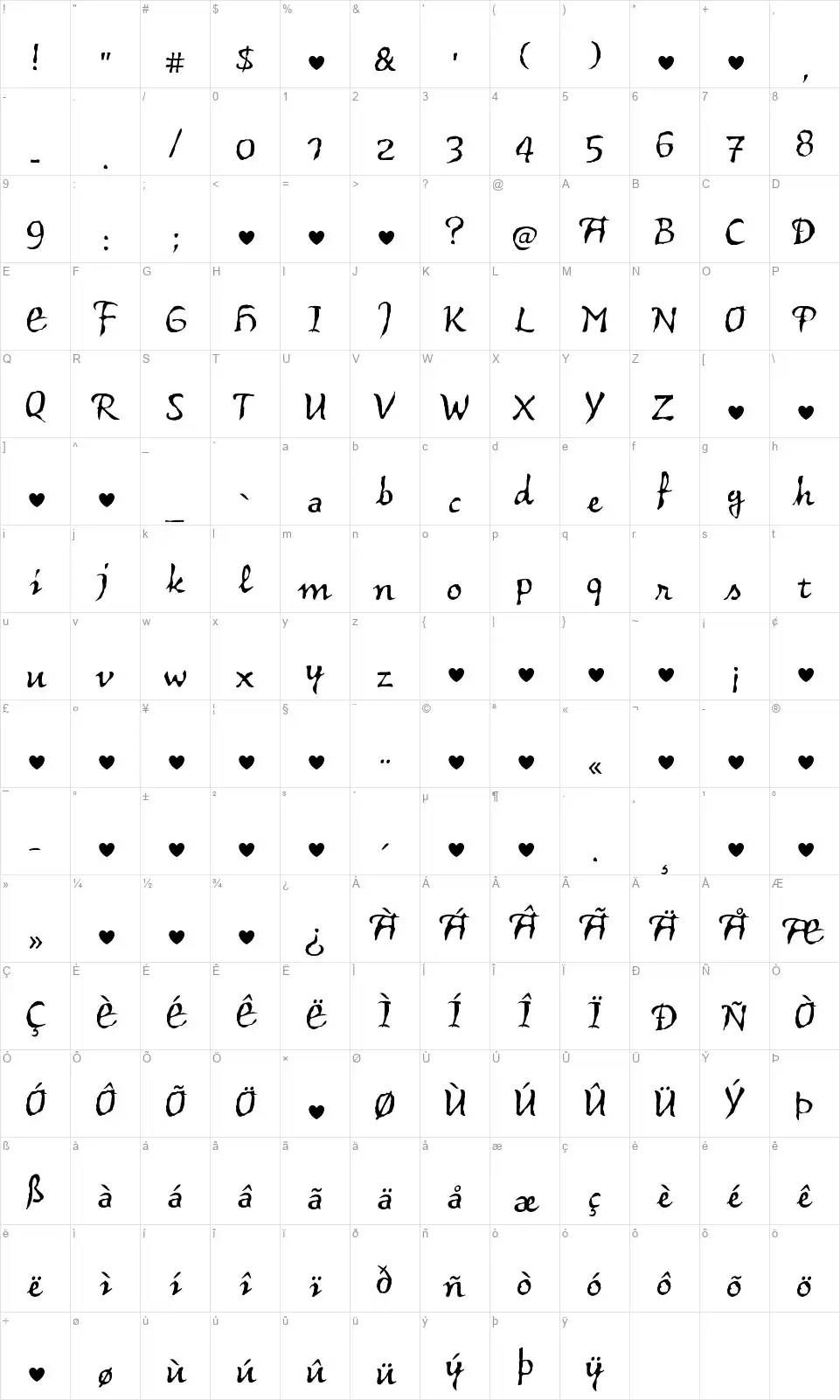Vidok FYfont character map