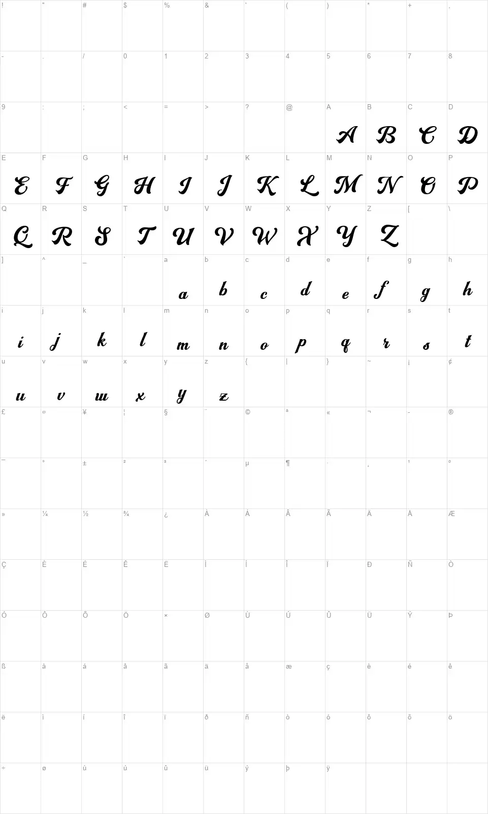 Vines Dayfont character map
