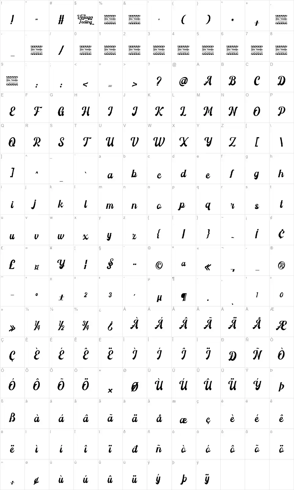 Vintage Feelingfont character map