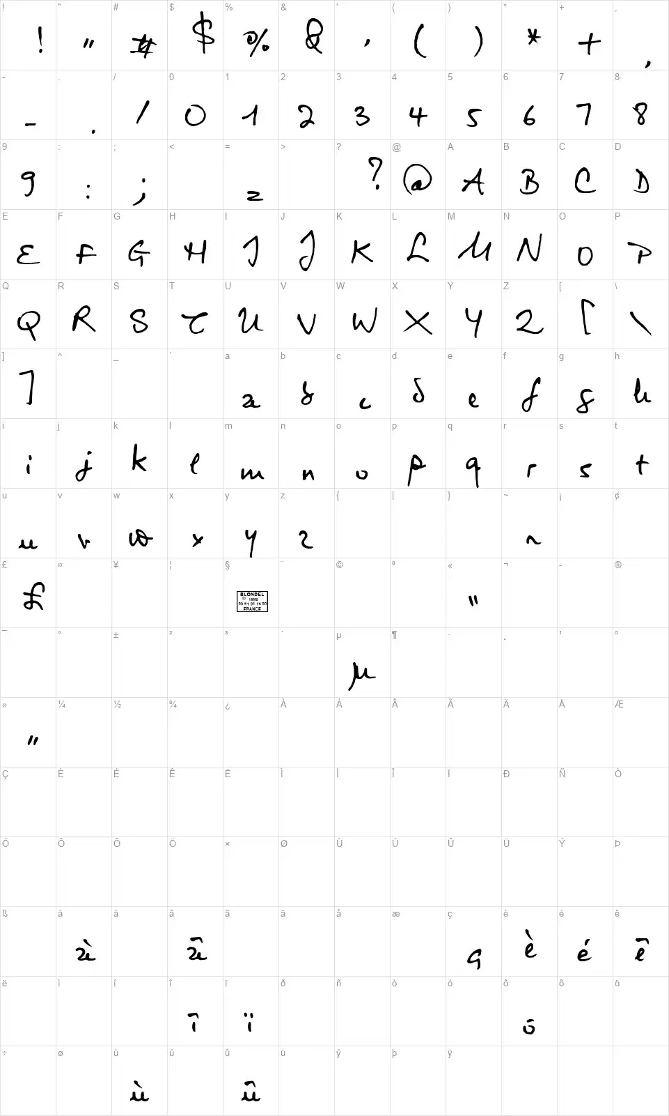 Virginiefont character map