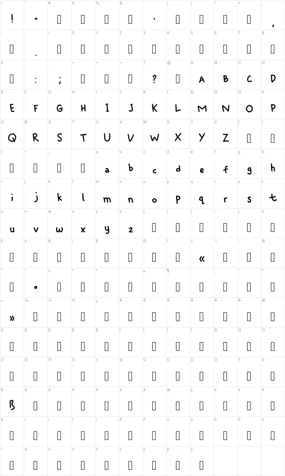 Viu Cobacobafont character map