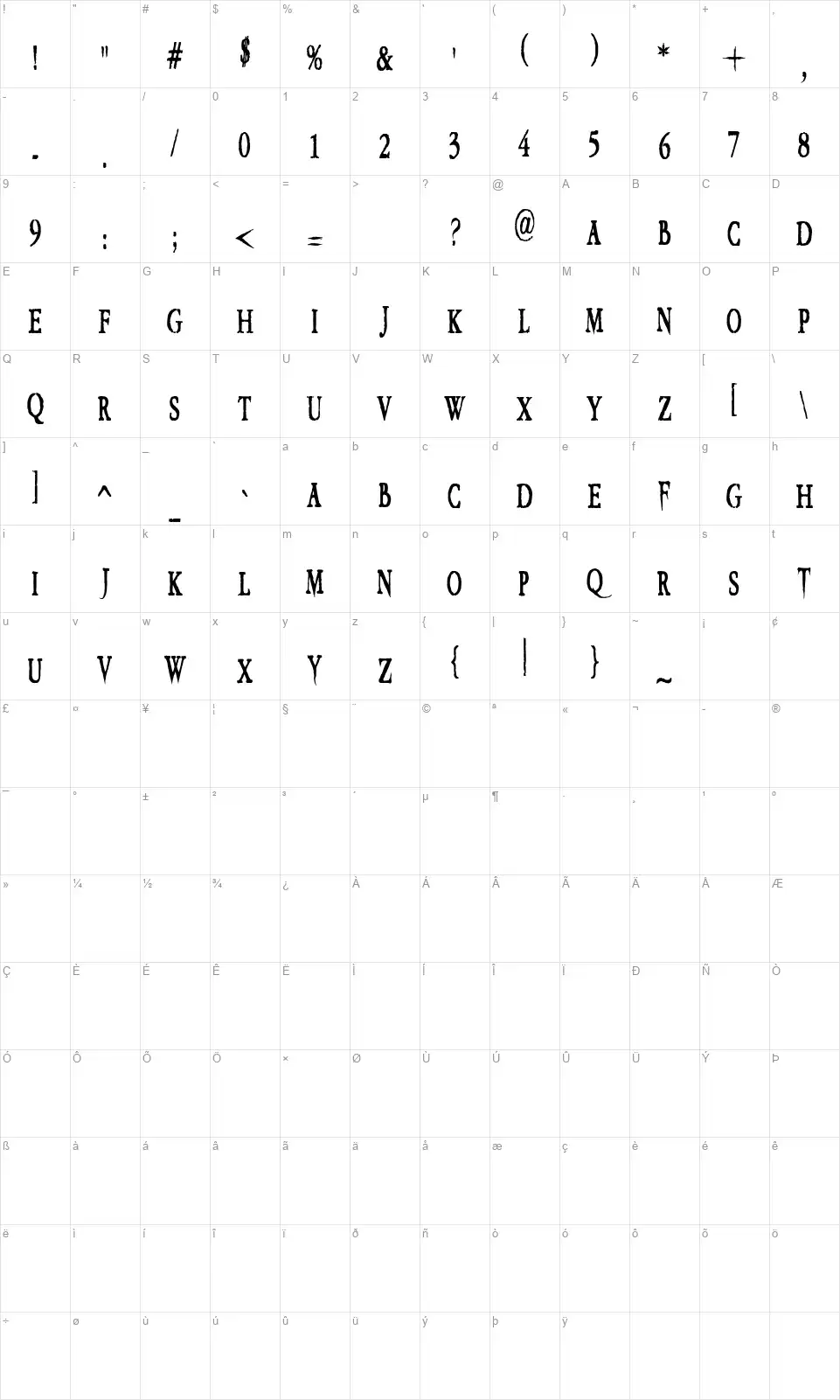 VTC Embracefont character map
