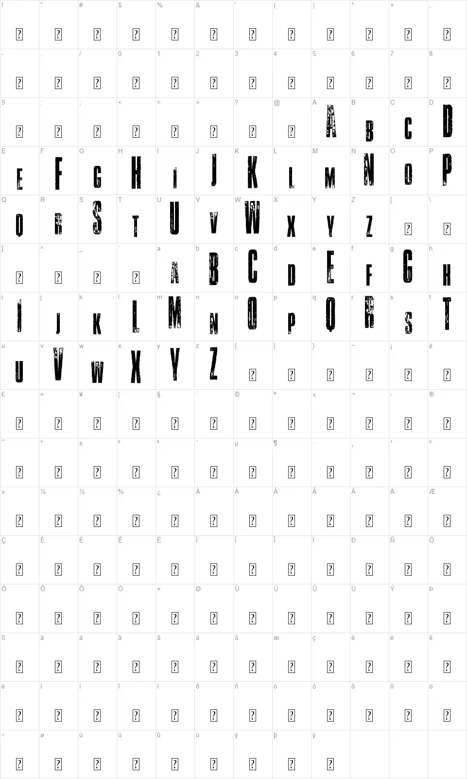 Vtks Classicudafont character map