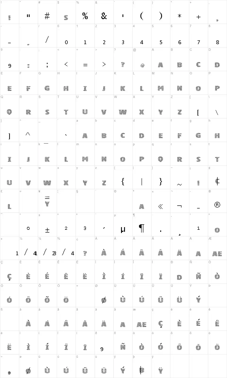 VTKS Squaresfont character map