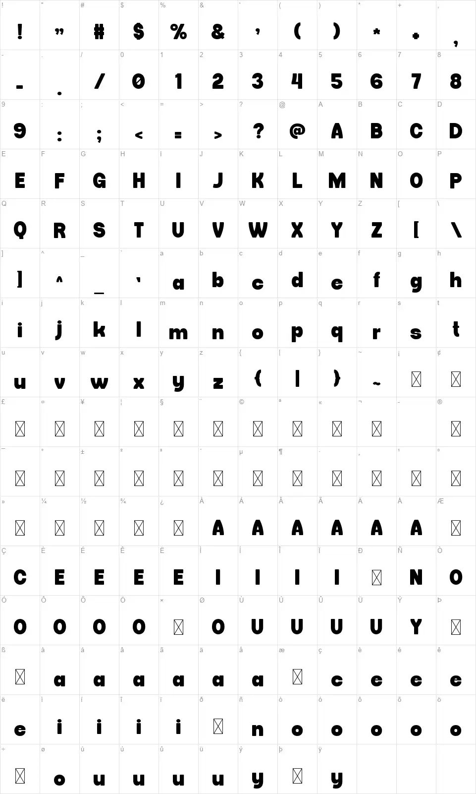 Vulcrum Map Vulcrumfont character map