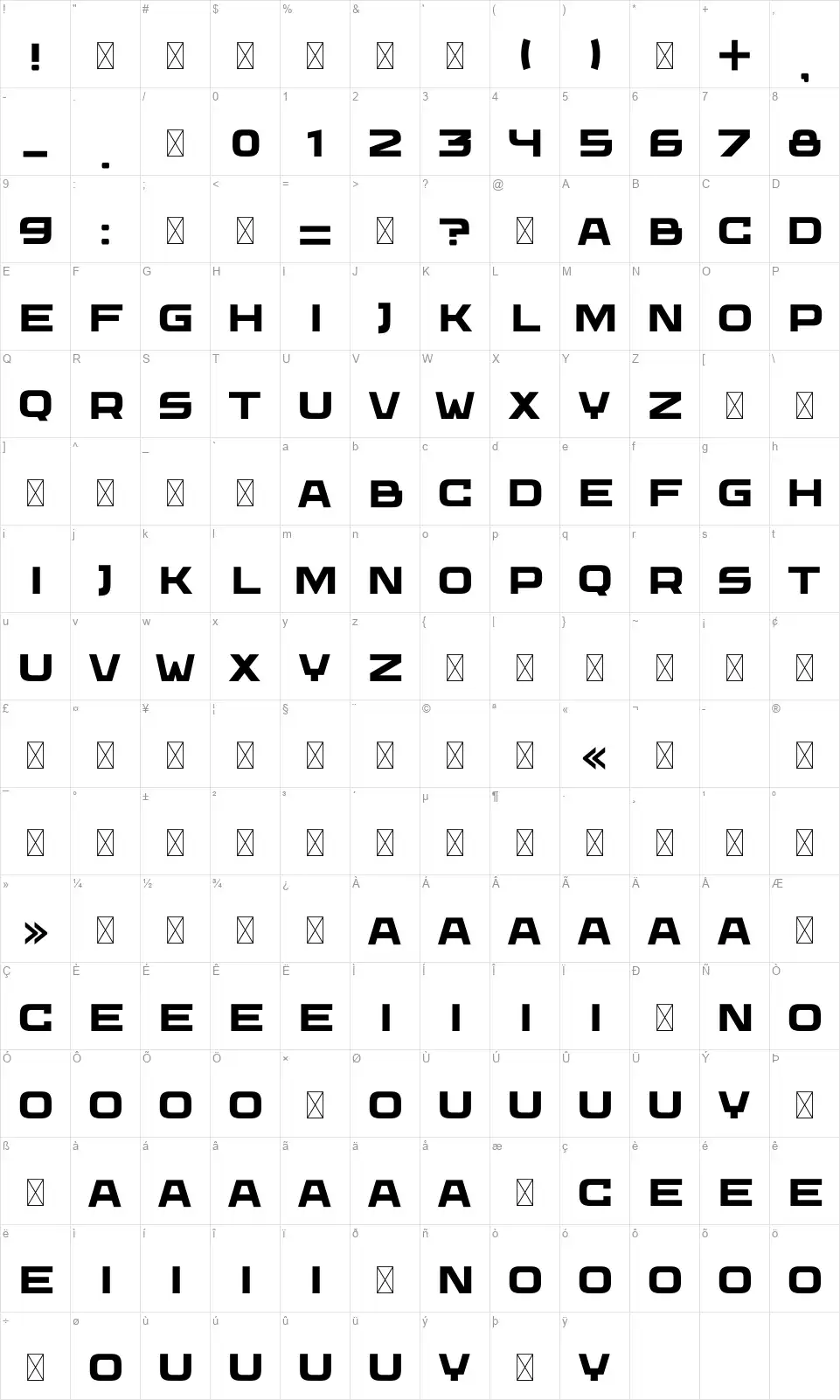 Wadikfont character map