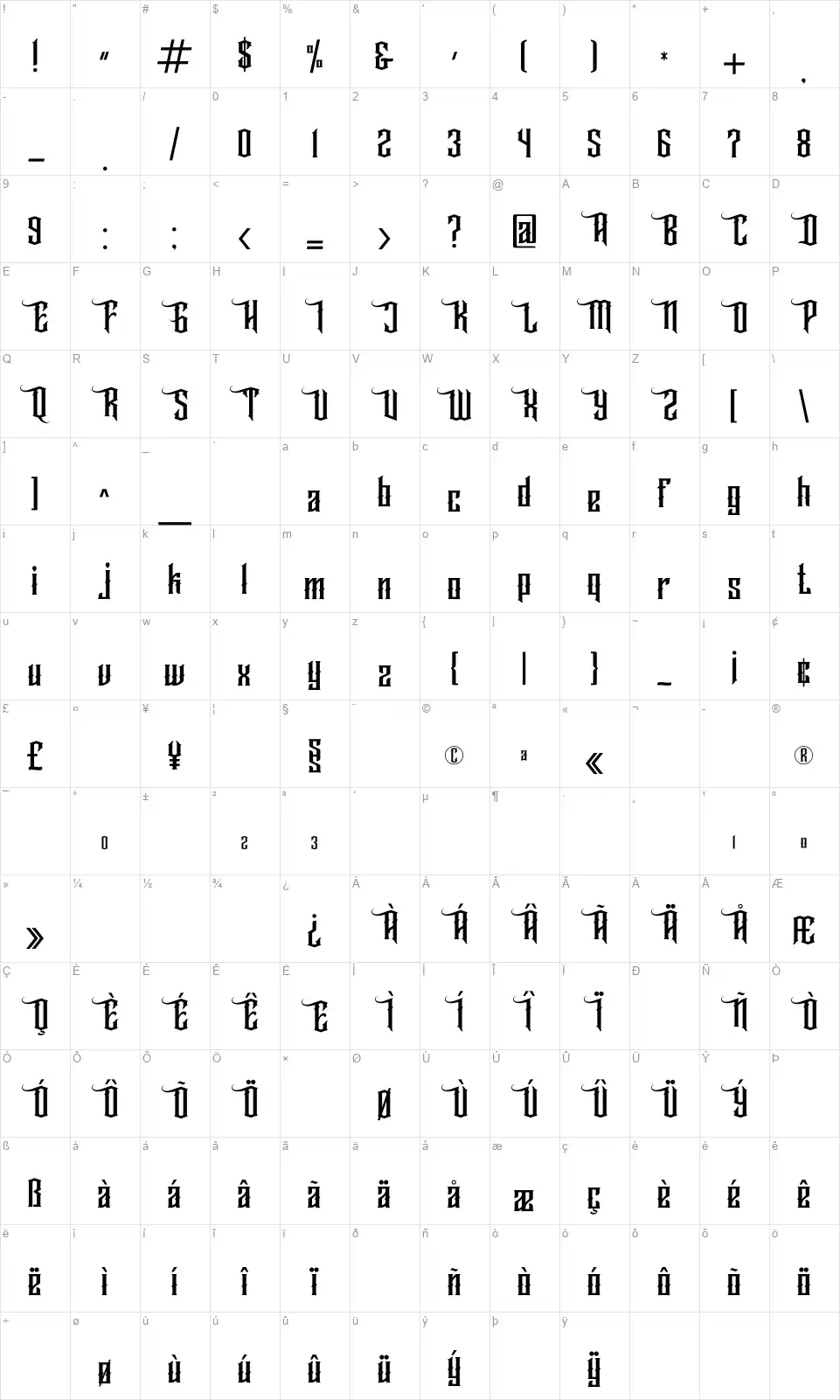 Wallrousfont character map