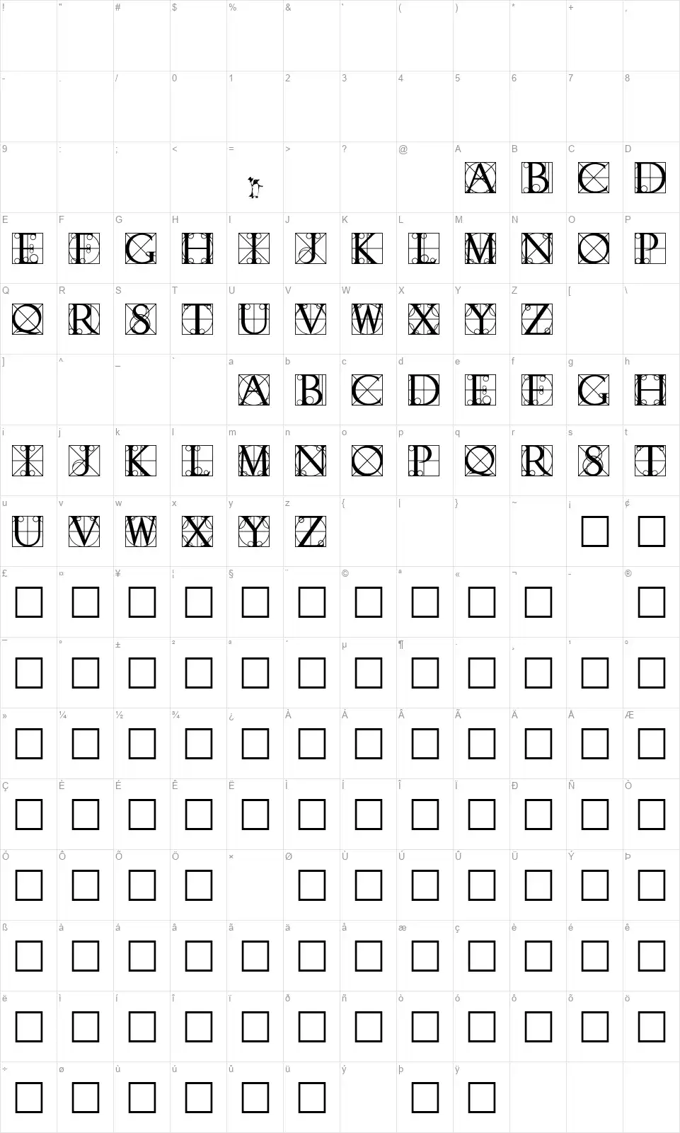 Walrodfont character map