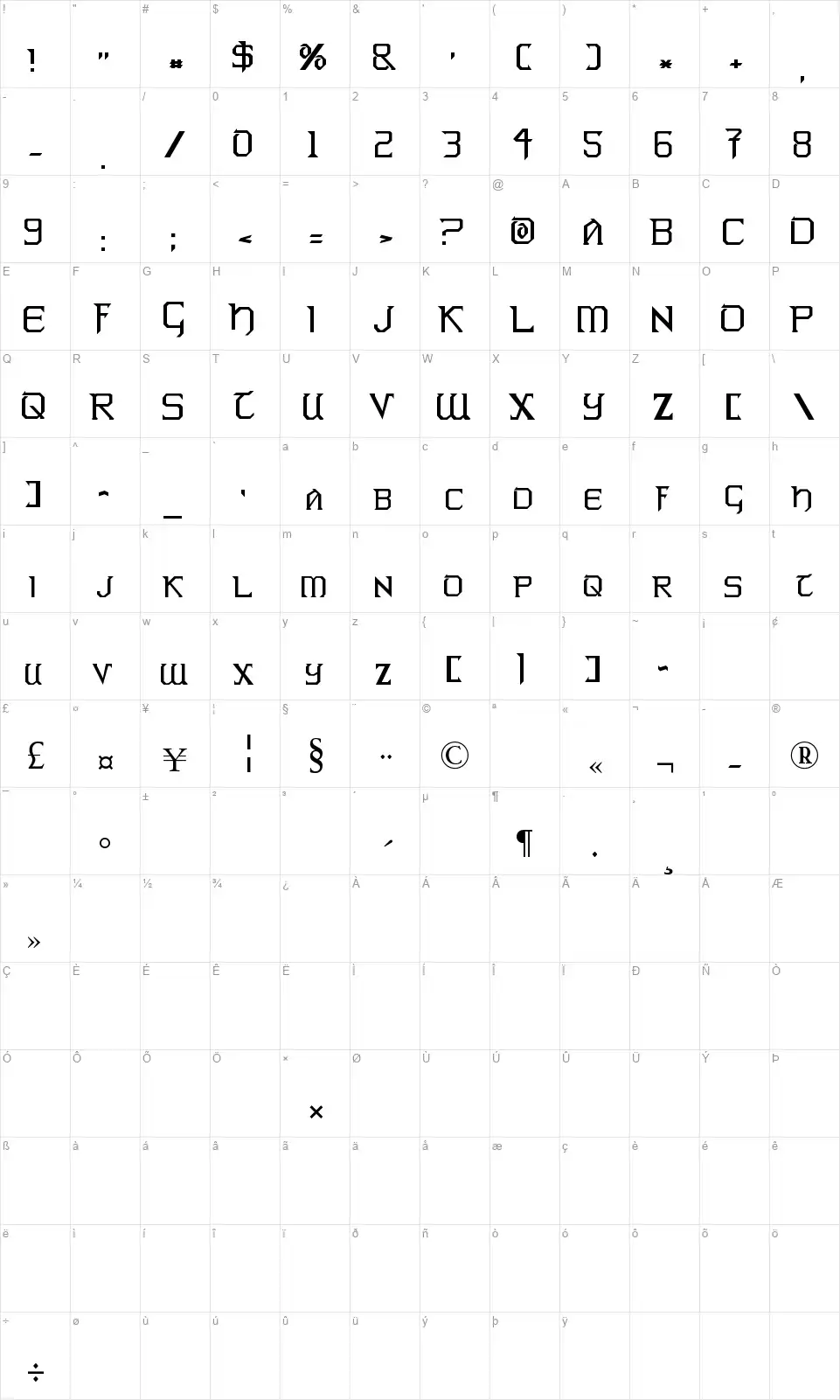 Warlordsfont character map