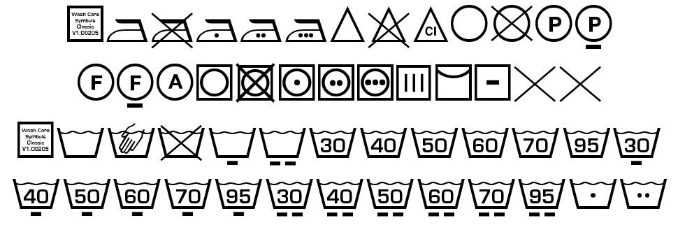 Wash Care Symbols Classic M54 字形 标本