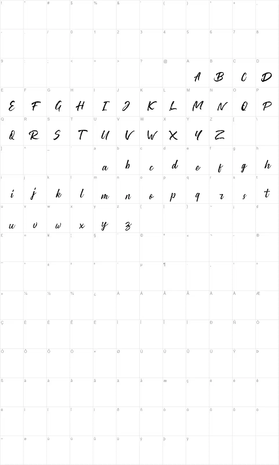 Washington Rough Scriptfont character map