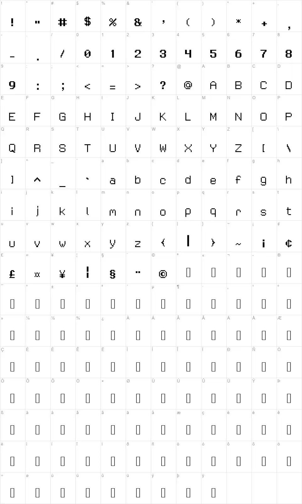 Waster Master 10font character map