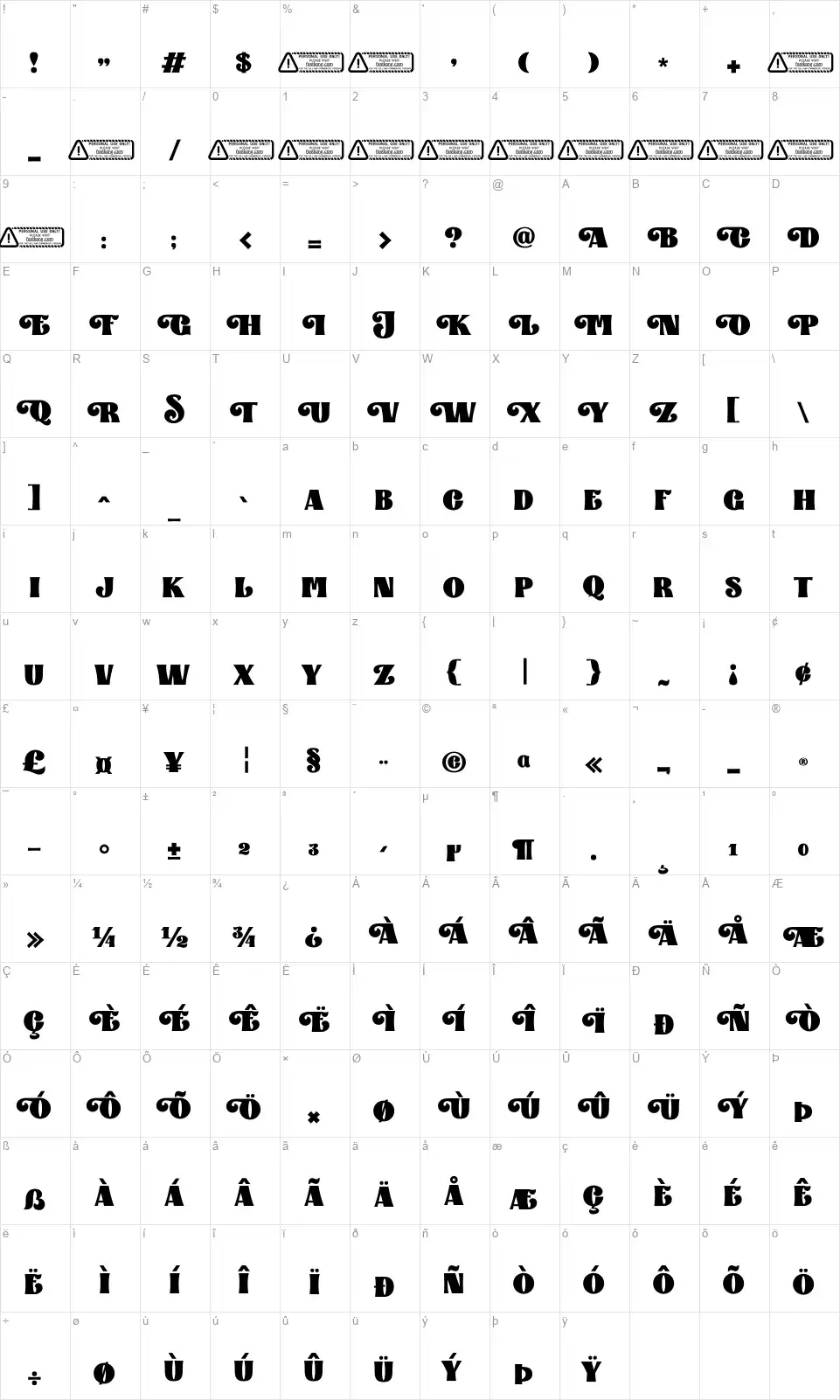 Water Orangefont character map