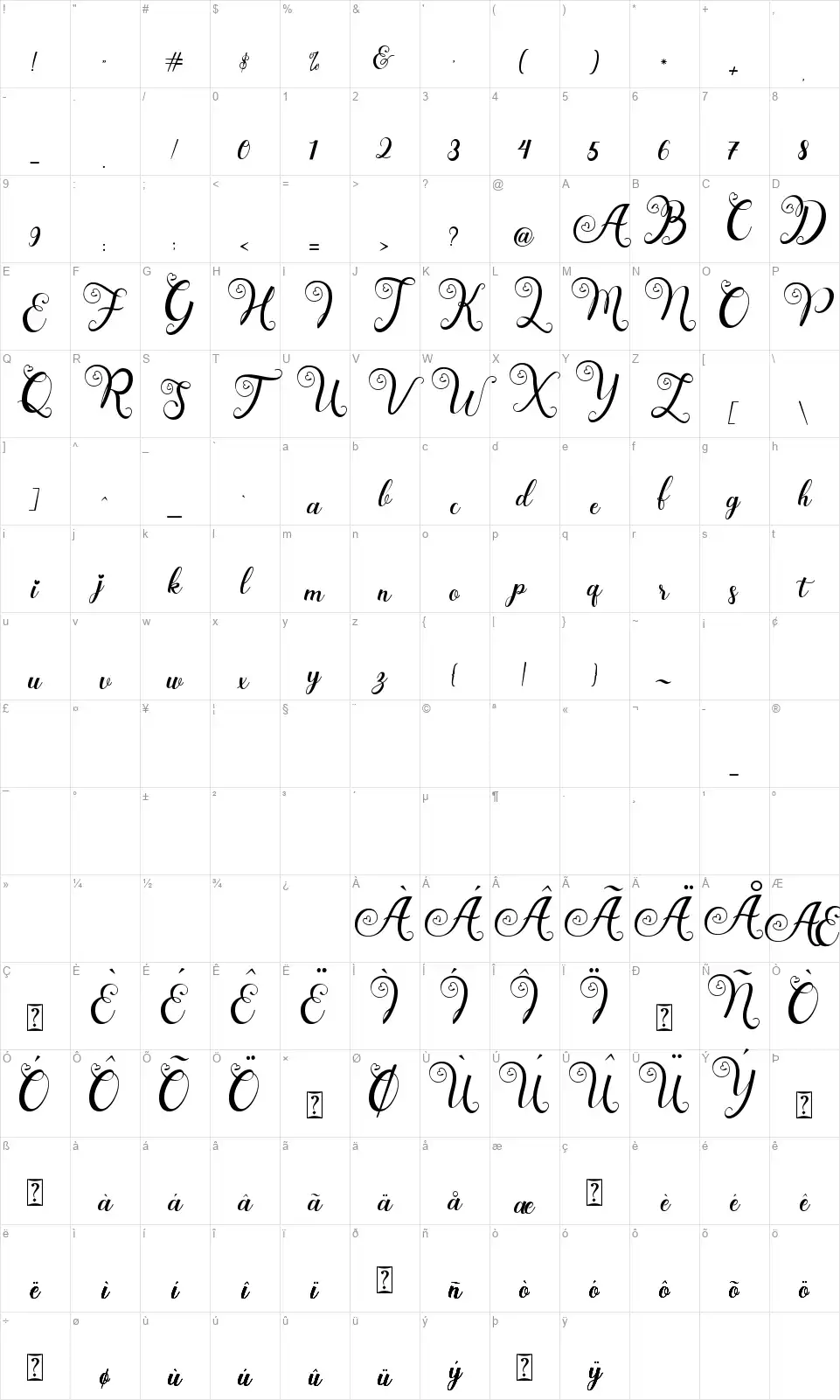 Wedding Paradisefont character map