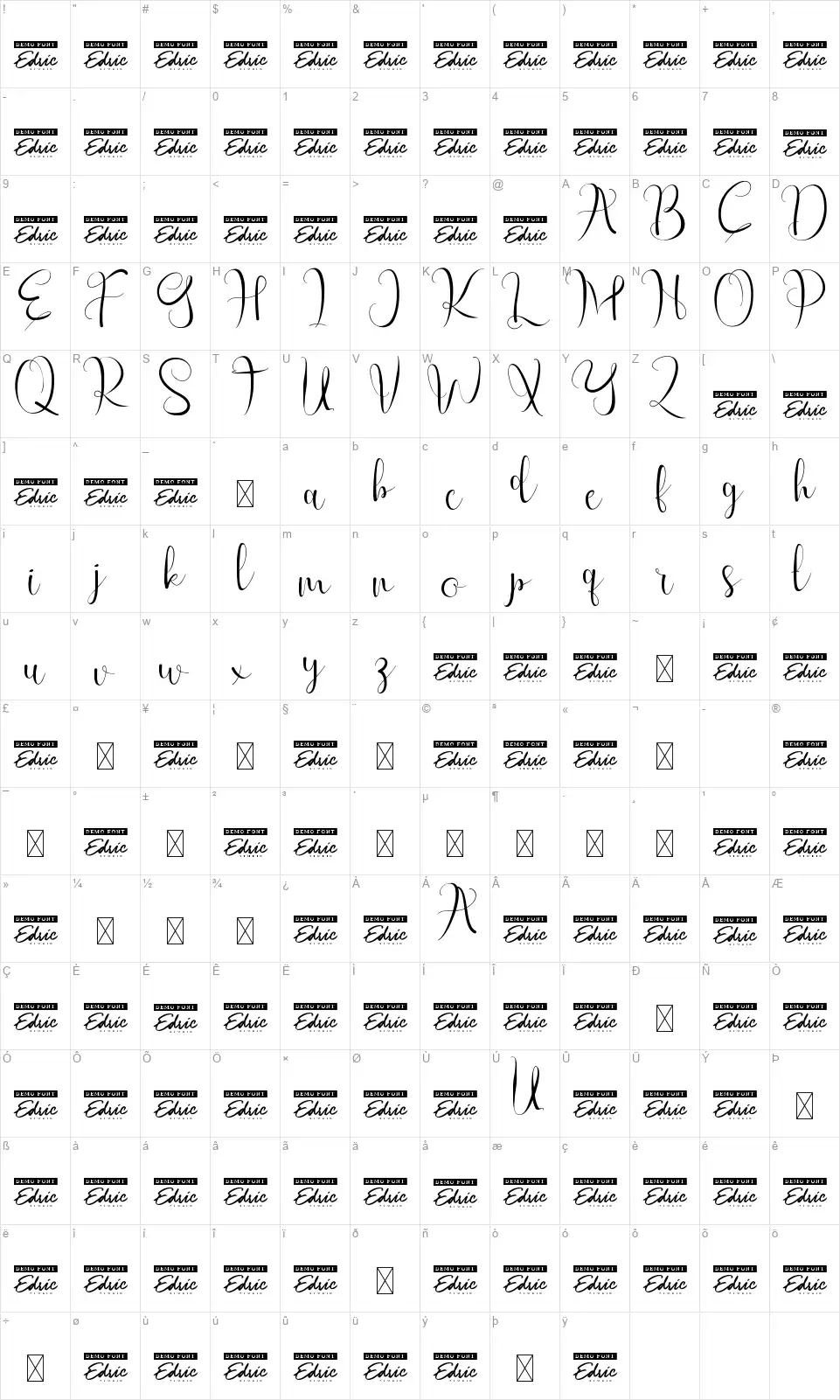 West Houstonfont character map