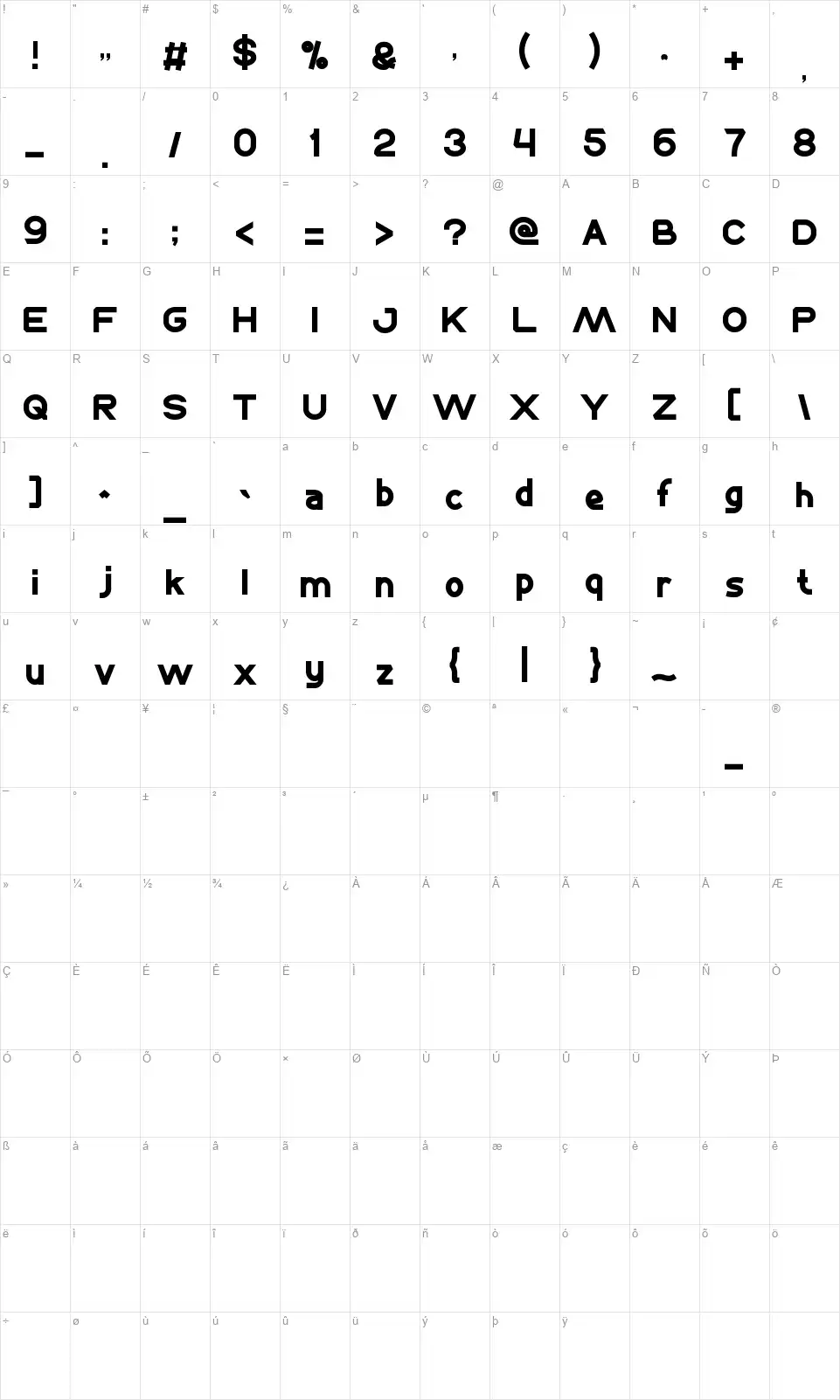 West Javafont character map