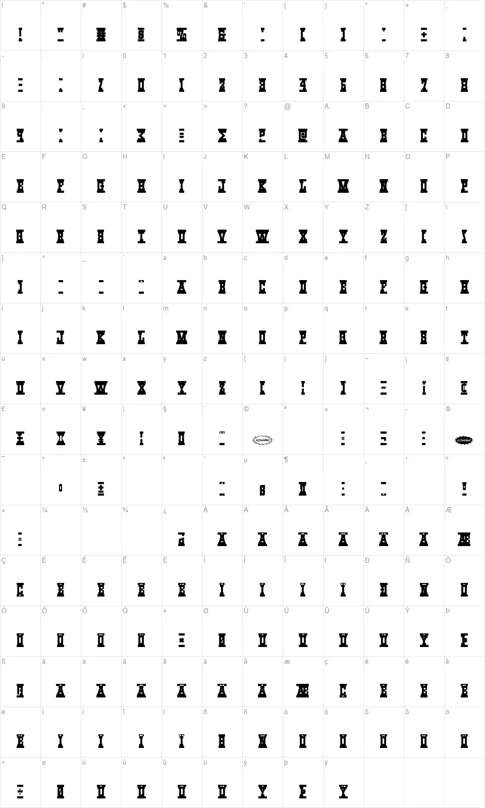 Western_Railfont character map