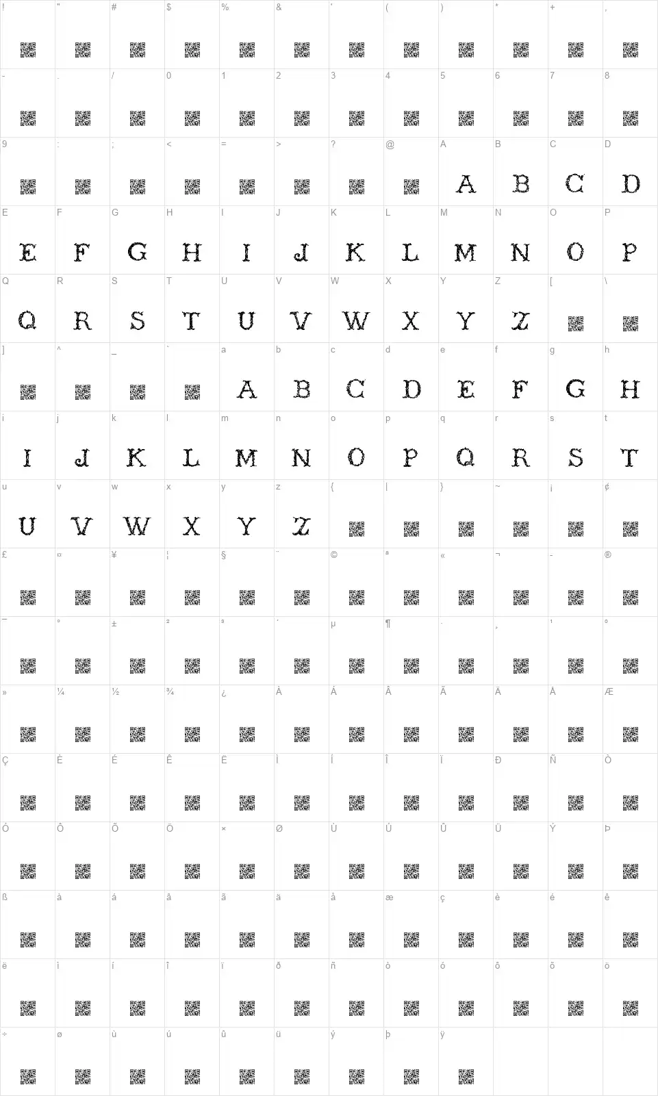 Wickersfont character map