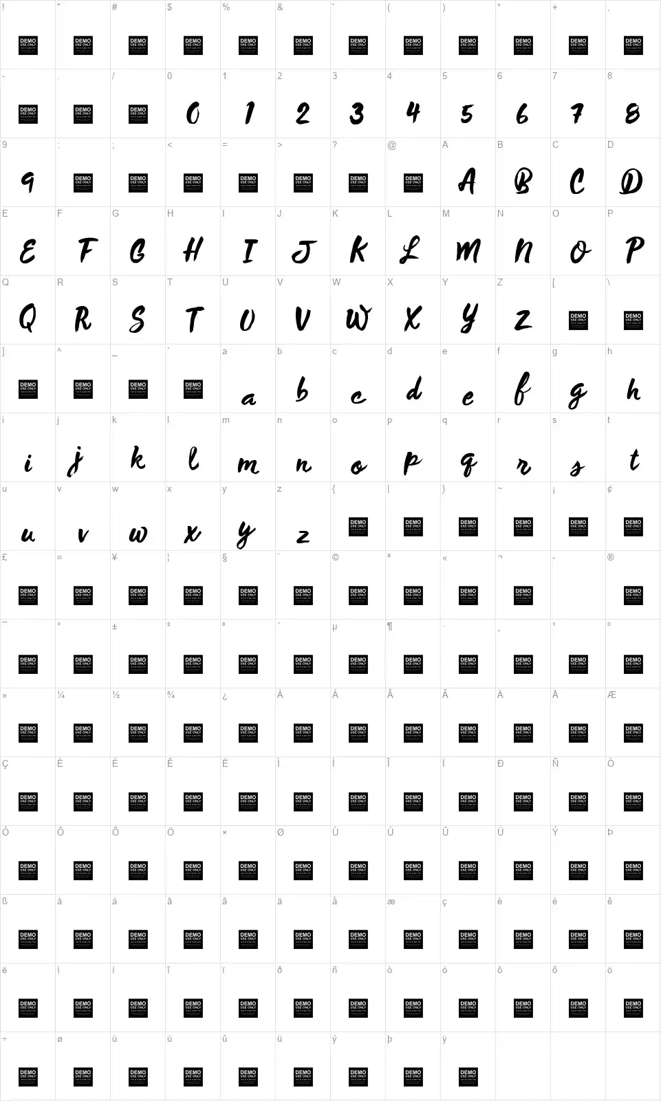 Wild Thingfont character map