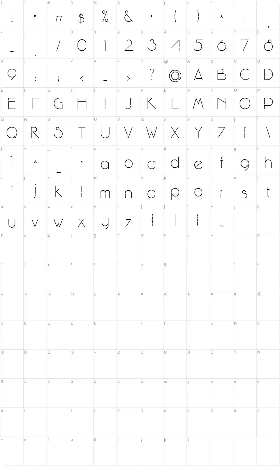 Winsgate Afont character map