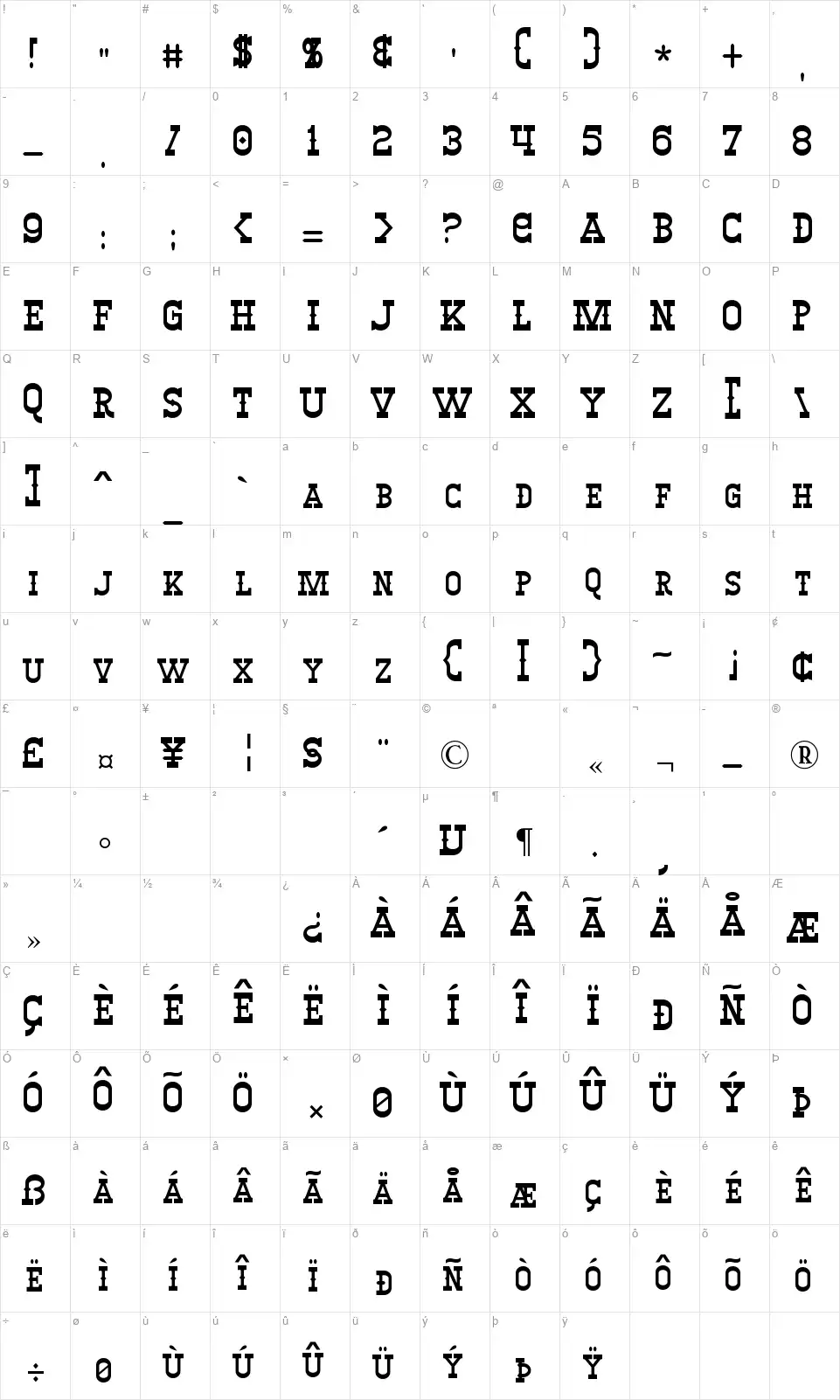 Winslettfont character map