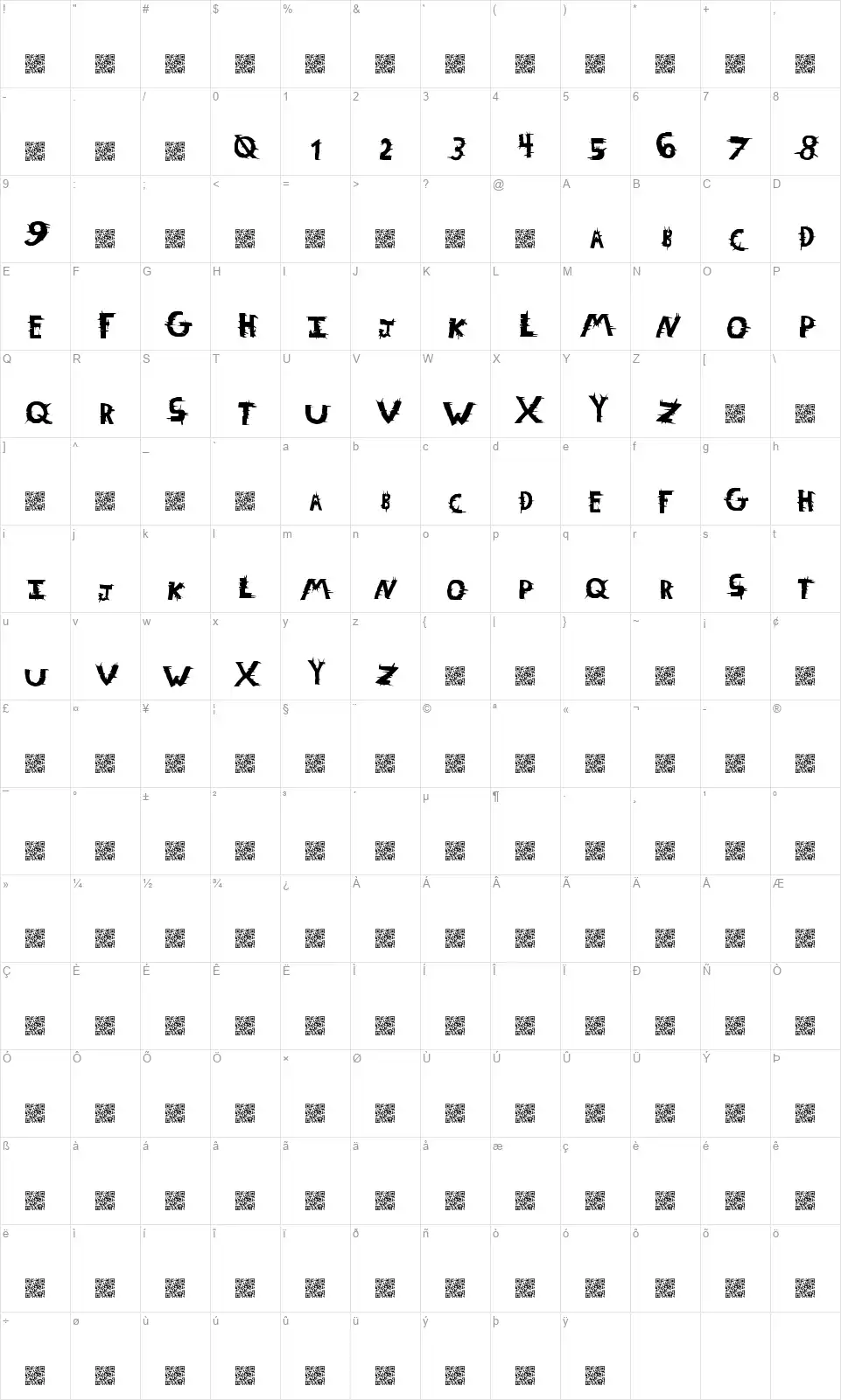 Winter Cropsfont character map