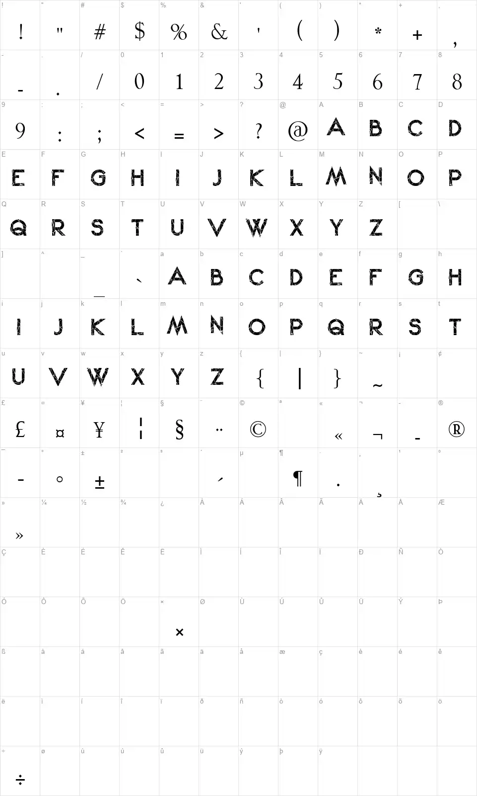 Winter Keifont character map