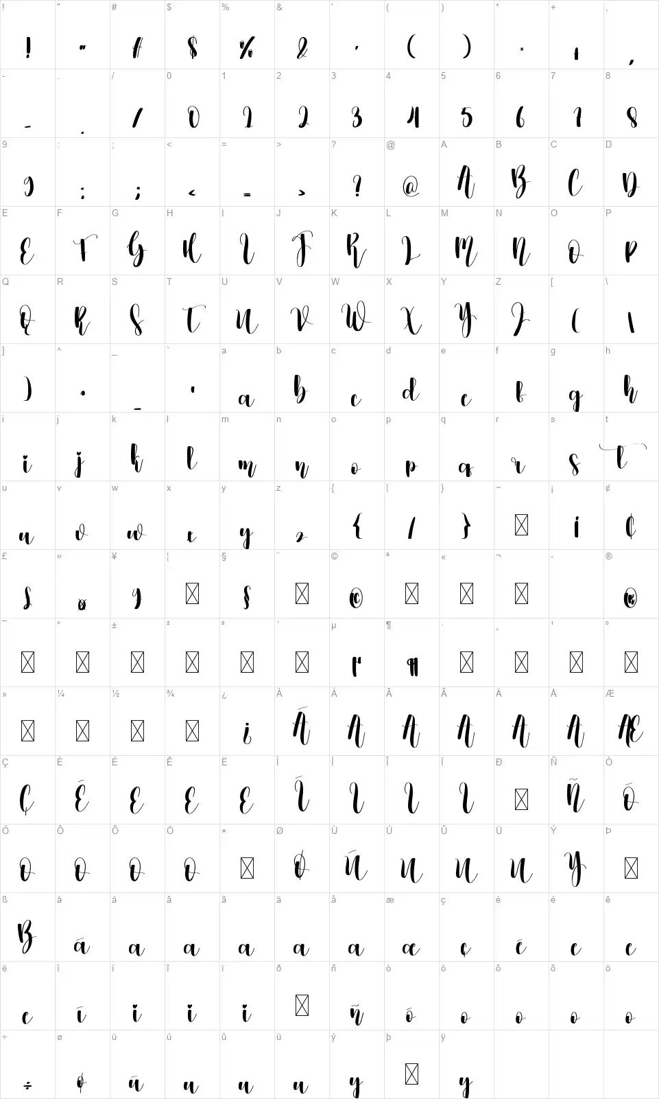 Winterlovefont character map