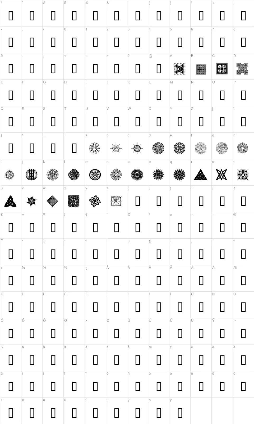 WM Designs 2font character map