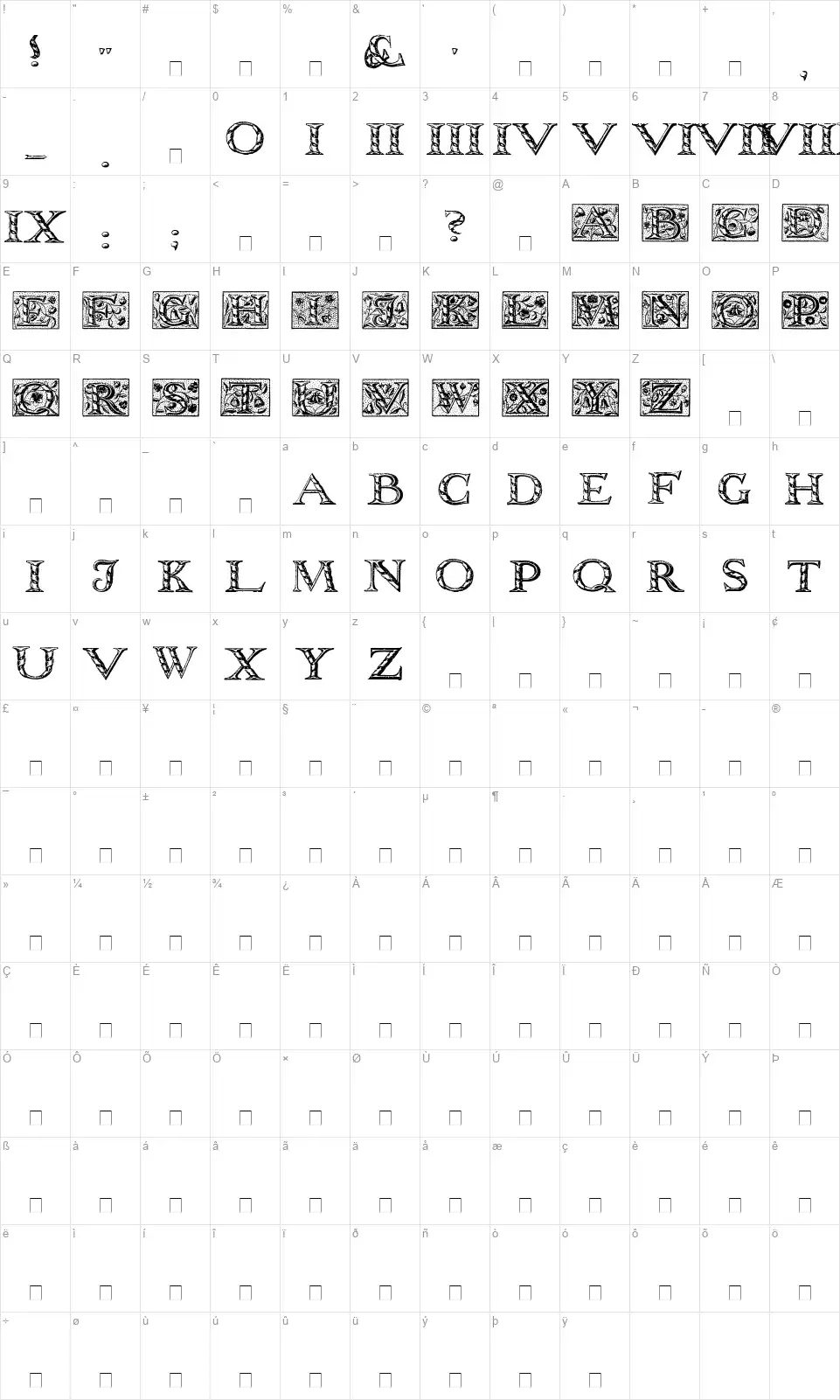 Wolnough Capitalsfont character map