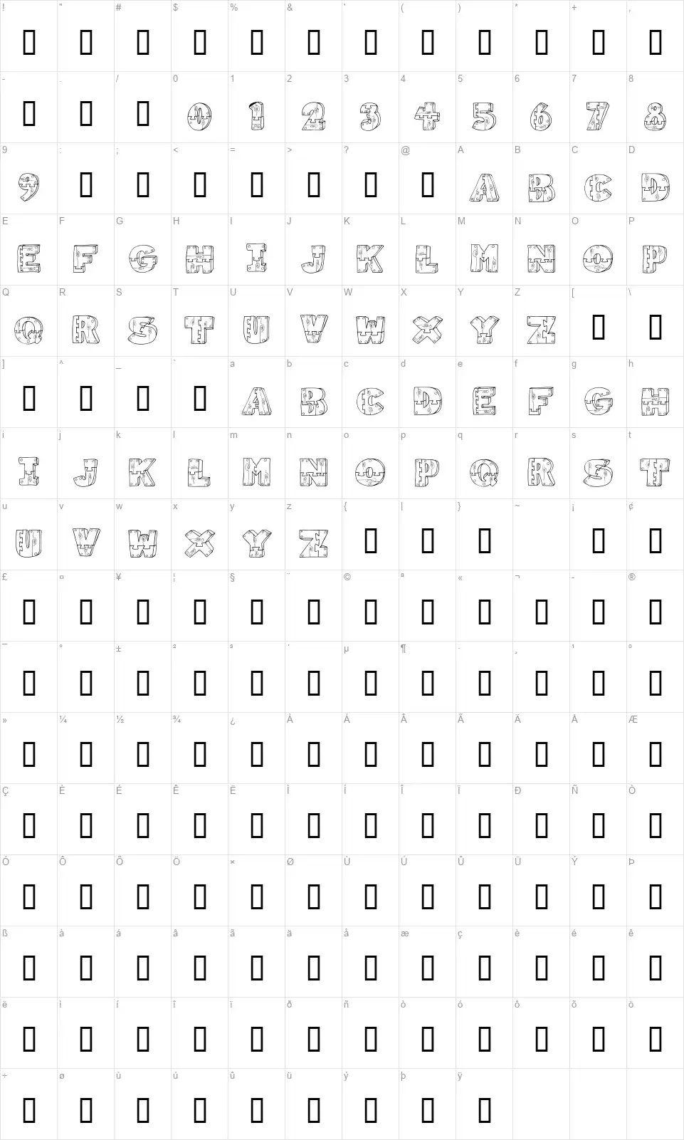 Wood Shapesfont character map