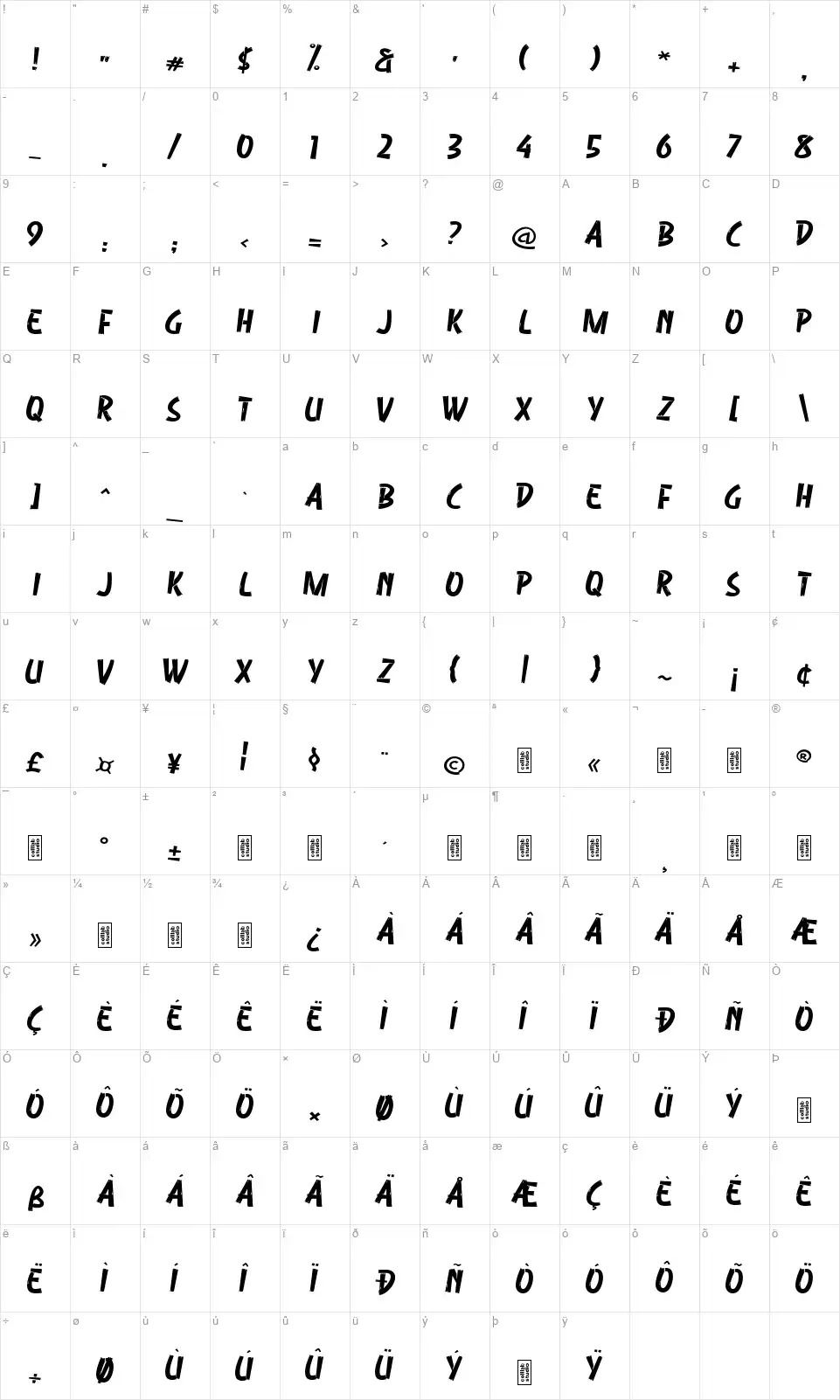 Wood Trapfont character map