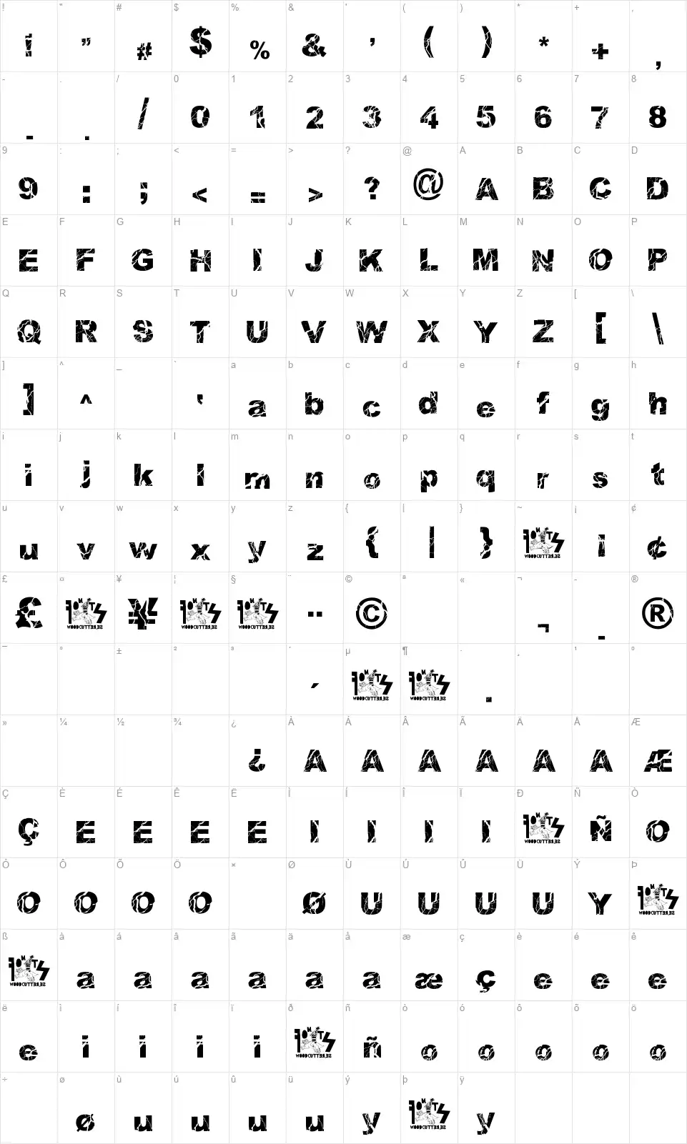 Woodcutter Stormfont character map