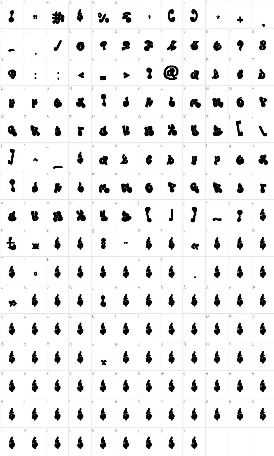 Wushand Graffitifont character map