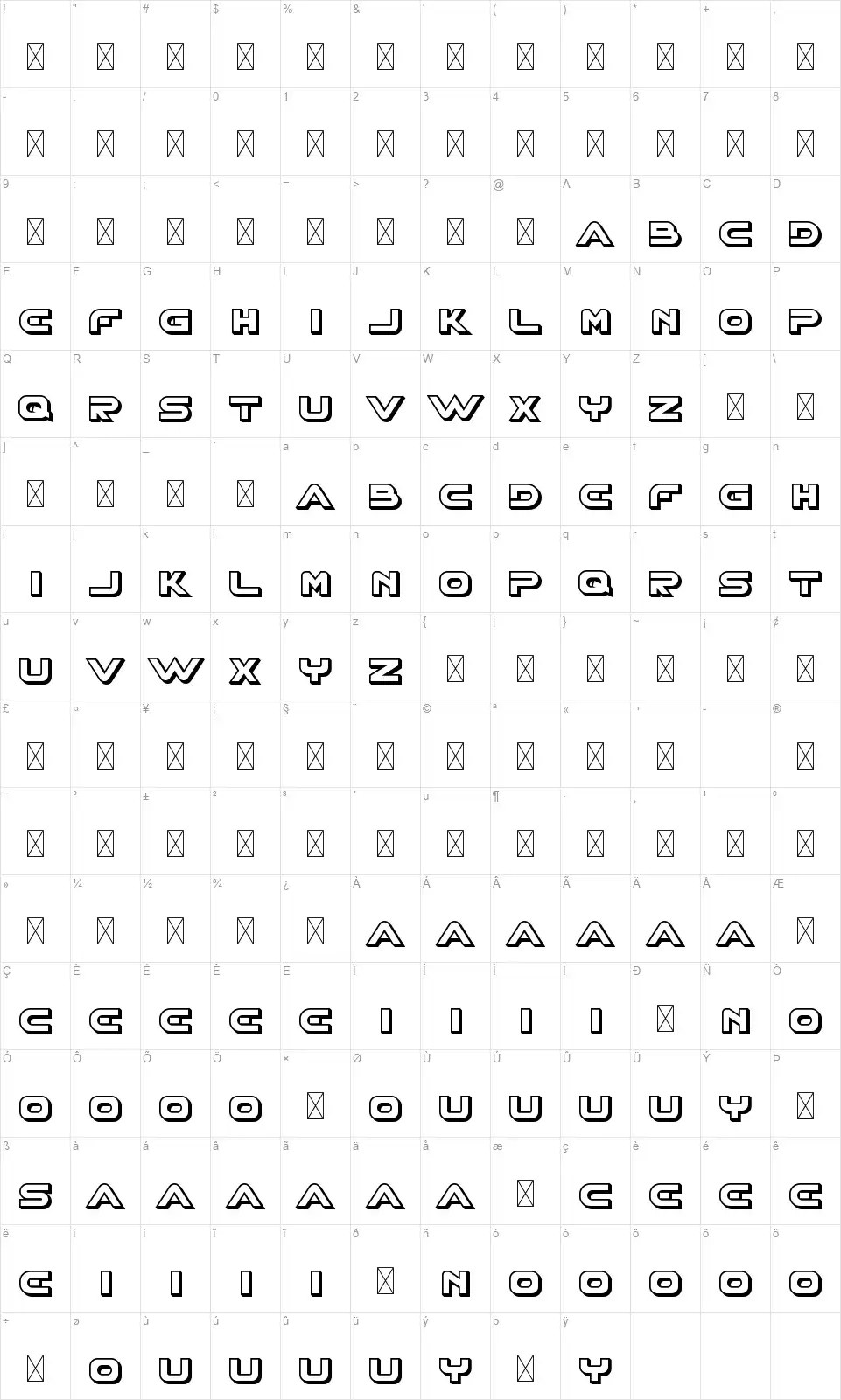 Xharpfont character map