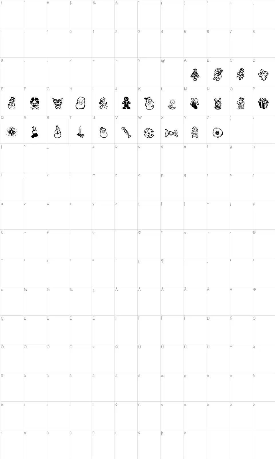 Xmas Doods 2font character map