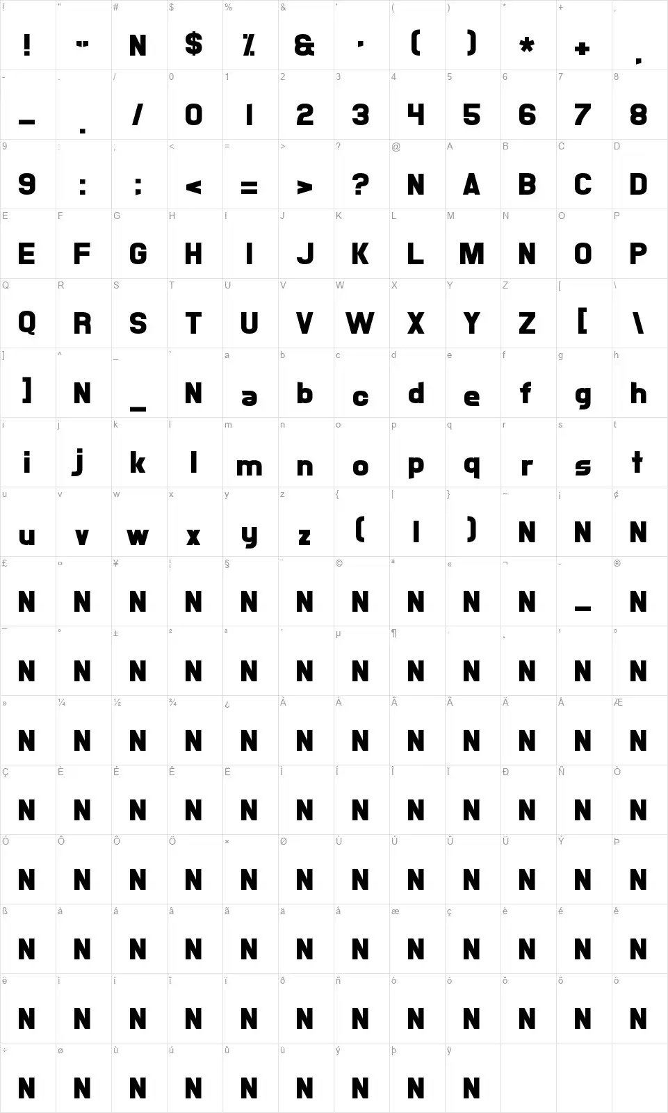Xsotikfont character map