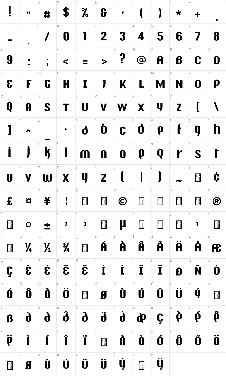 Y2K Analog Legacyfont character map
