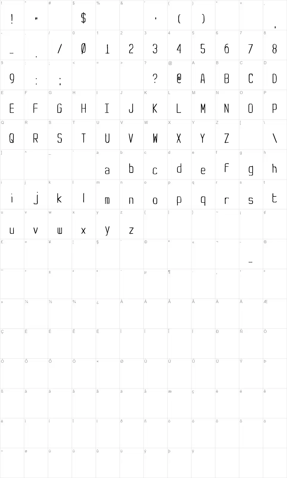 Yachting Typefont character map