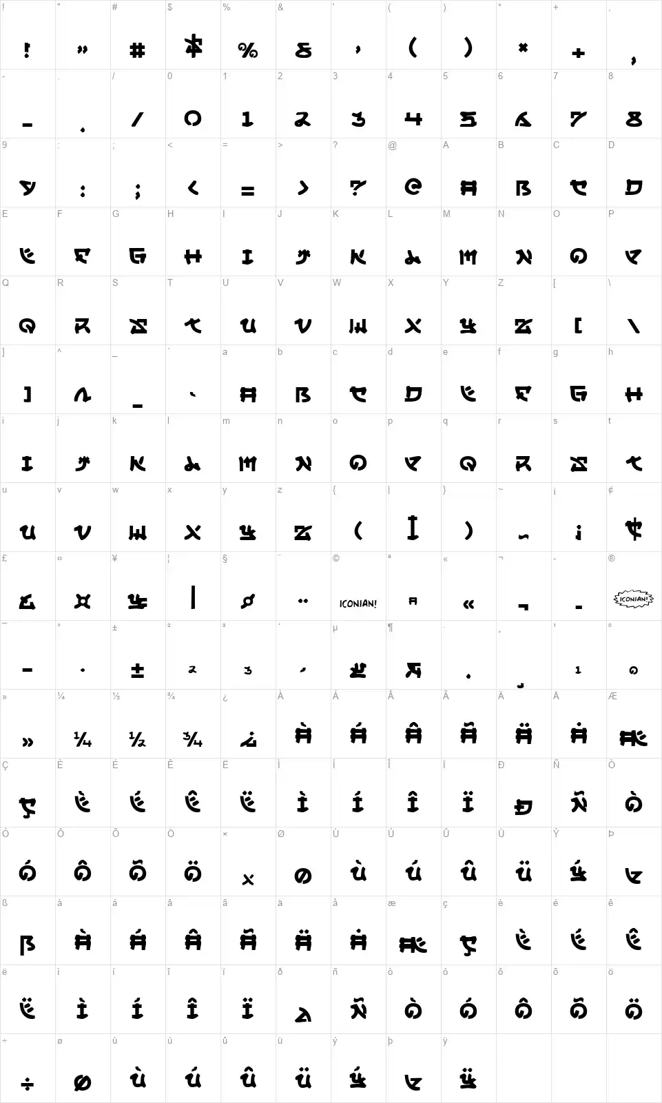Yama Motofont character map