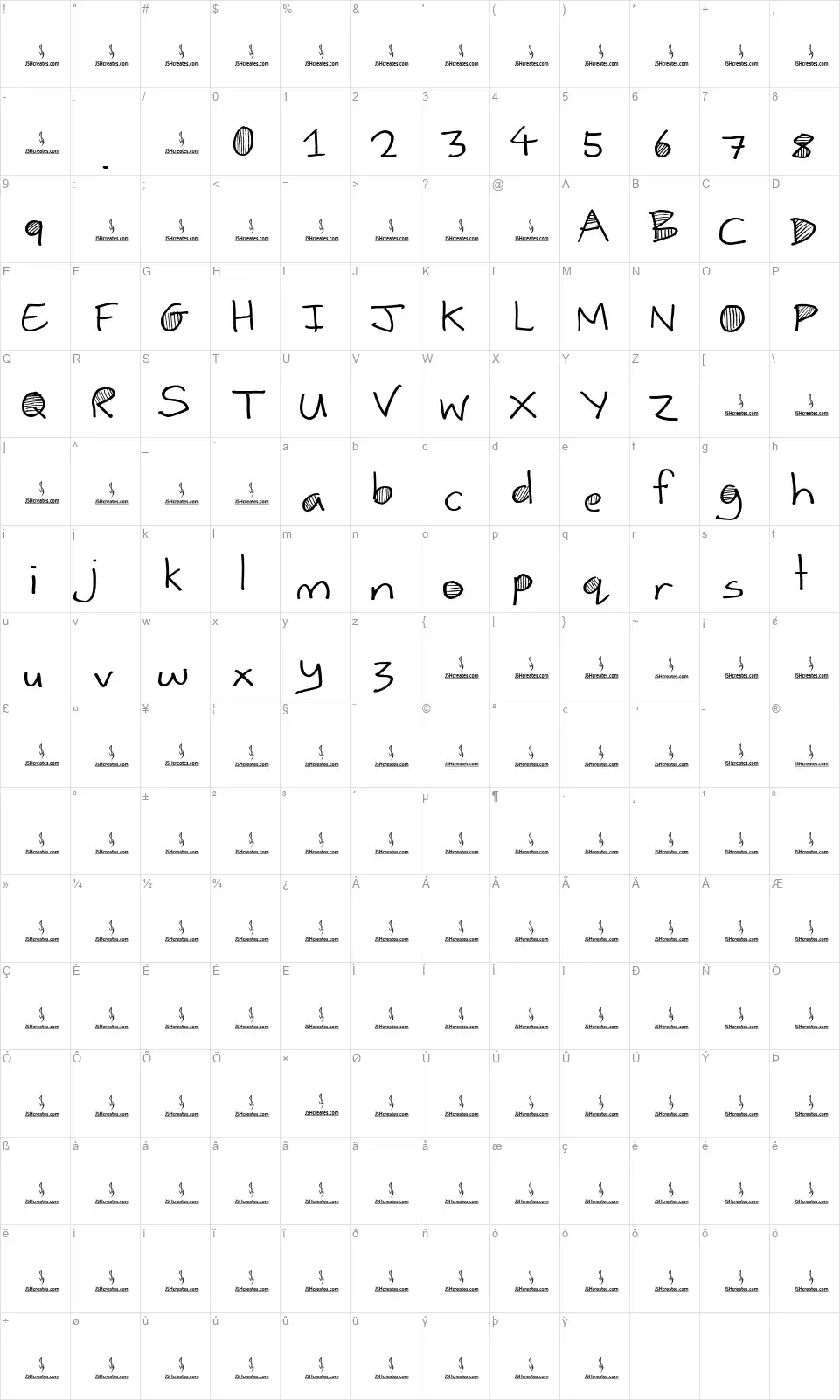 Year Bookfont character map