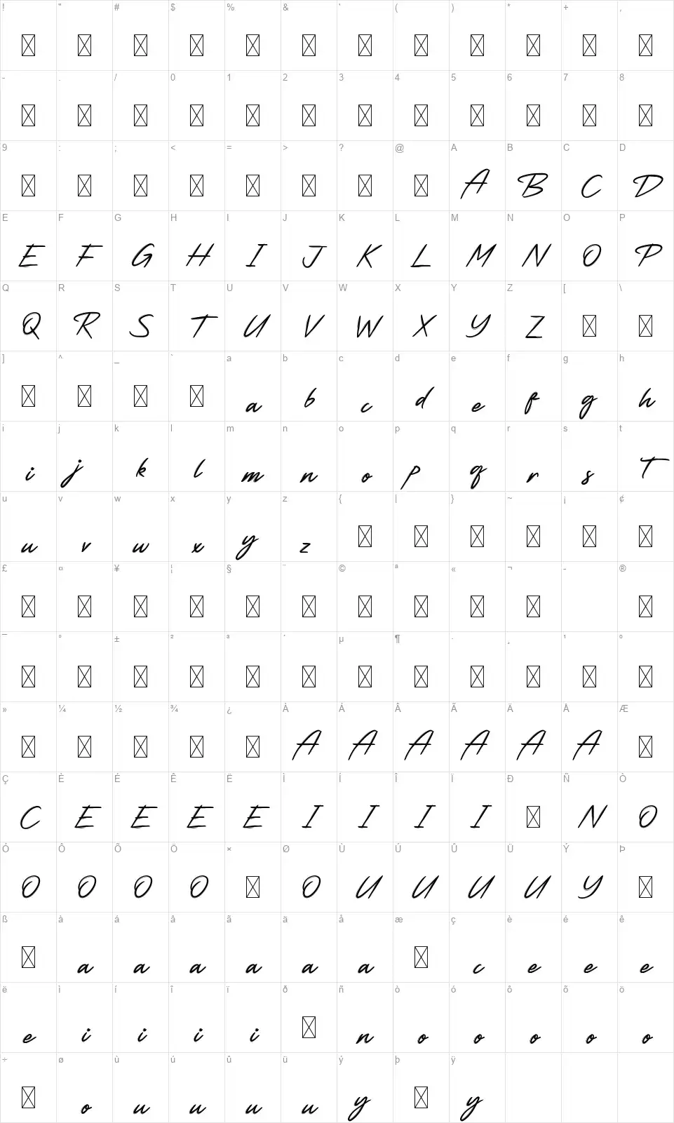 Yellowishfont character map